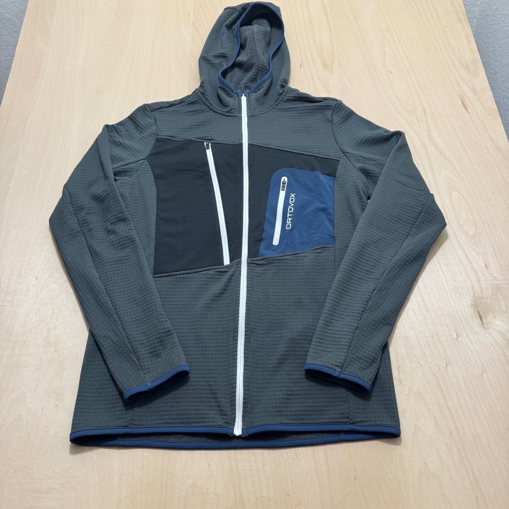 Ortovox Men's Medium Gray Merino Wool Blend  Grid Fleece Hooded Jacket‎ Sample